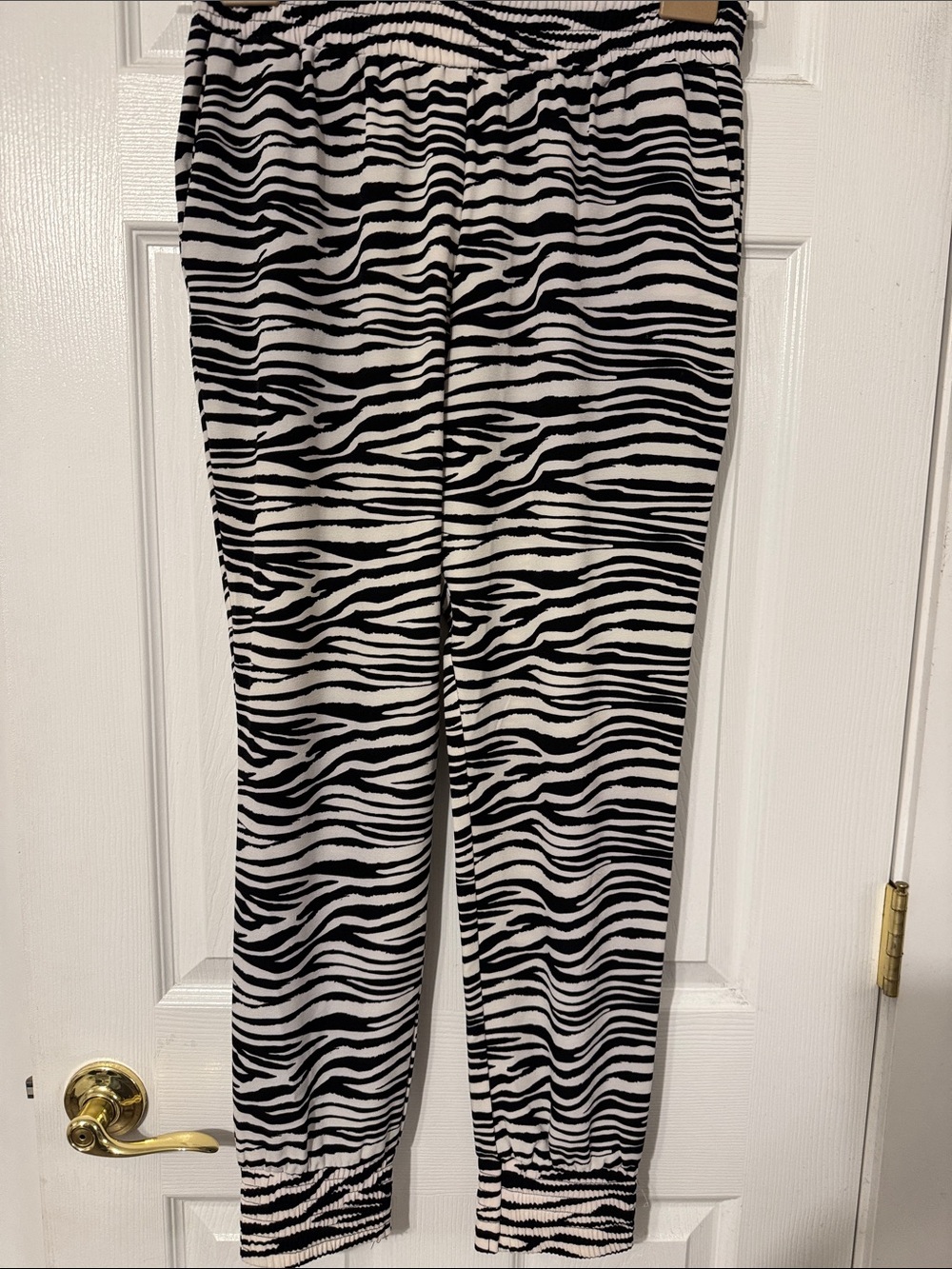 Aqua Black and White Zebra Print Jogger Pants